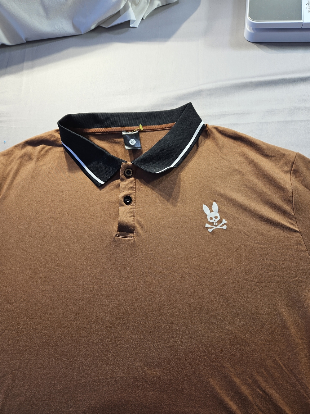 Marlon's Psycho  Men's Brown Polo Shirt with Black Contrast Collar Sz M